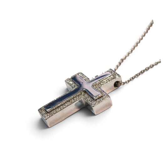 Croce a Mattone in Oro Bianco 18kt con Diamanti CT 0.30