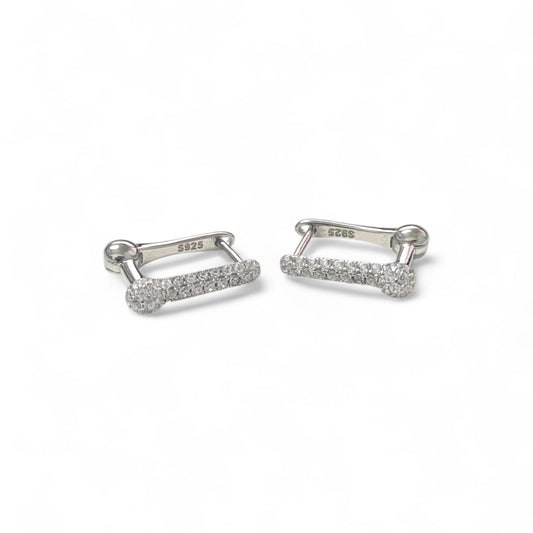 Orecchini in Argento 925 con Zirconi – Design Moderno Rettangolare - Tubolare