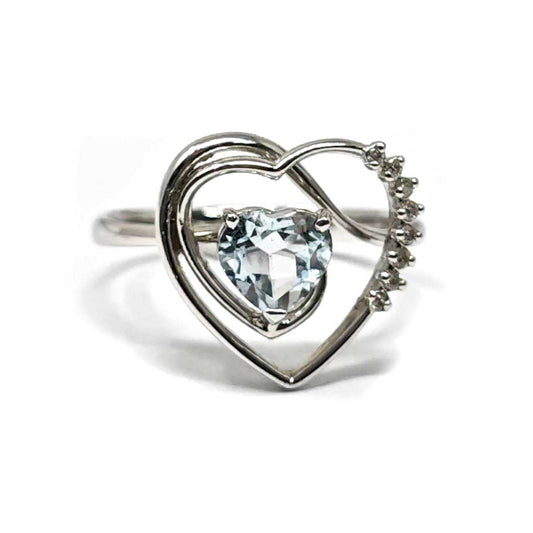Anello Cuore con Acquamarina CT 0.80 e Diamanti CT 0.05