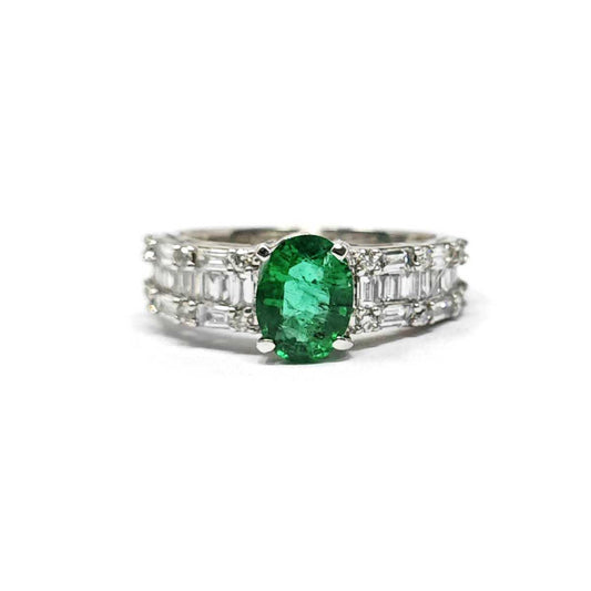 Anello con Diamanti CT 0.77 e Smeraldo CT 0.98