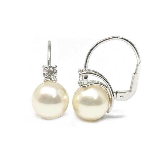 Orecchini con Perla 9.5/10 e Diamanti CT 0.42