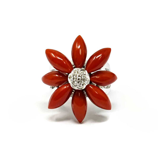 Anello con Petali di Coralli e Diamanti CT 0.12
