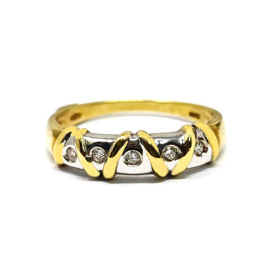 Anello Veretta Stilizzata 5 Pietre Bicolore CT 0.15