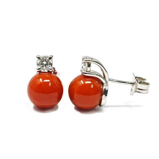 Orecchini Corallo 8/8,5 mm con Diamanti CT 0.40