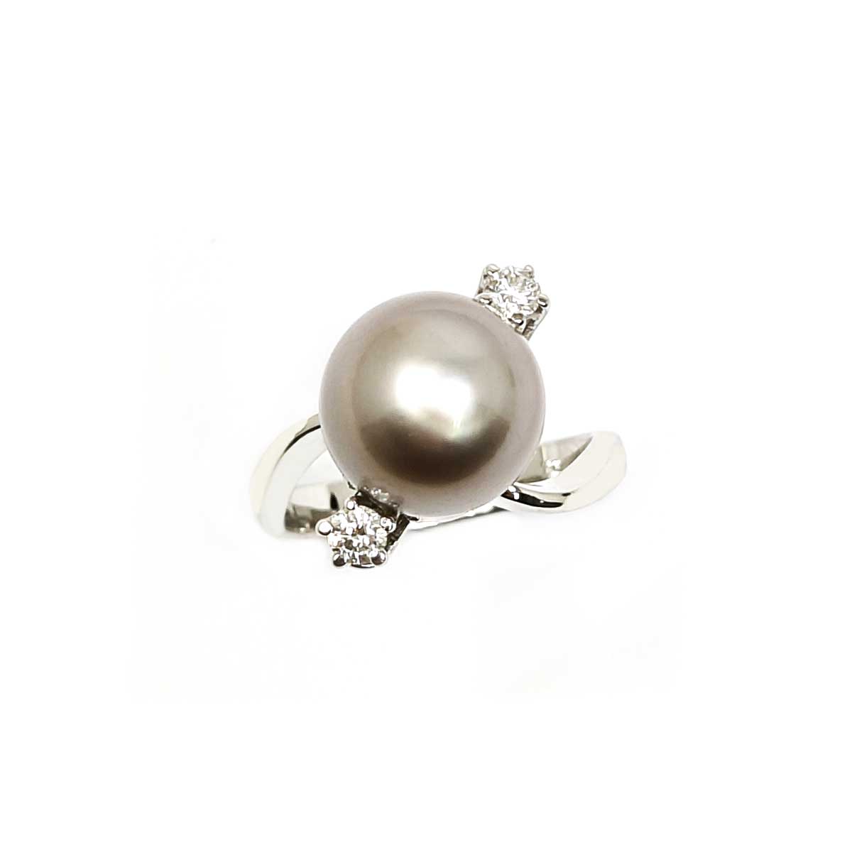 Anello con Perla Australiana Grigia mm 11.5/12 e Diamanti CT 0.22