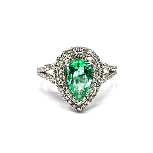 Anello con Smeraldo Goccia Colombia CT 1.50 e Diamanti CT 0.71