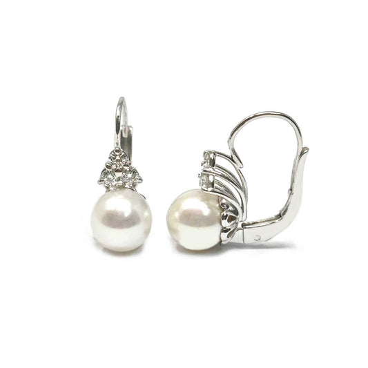 Orecchini con Perla 7.5/8mm e Diamanti CT 0.24