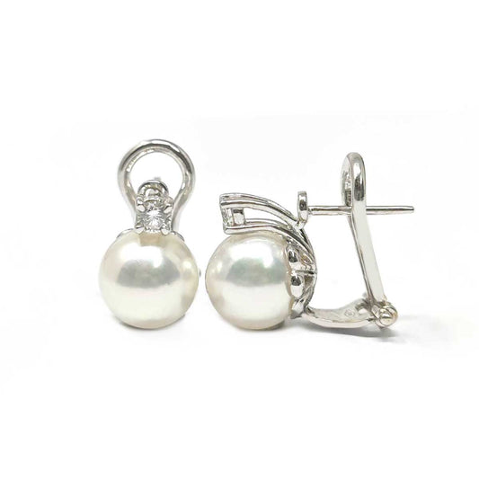 Orecchini con Perla 8.5/9mm e Diamante CT 0.20