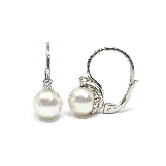 Orecchini con Perla 7.5/8mm e Diamante CT 0.12