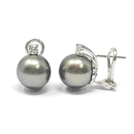 Orecchini con Perle Tahiti mm 11/11.5 con Diamanti CT 0.22