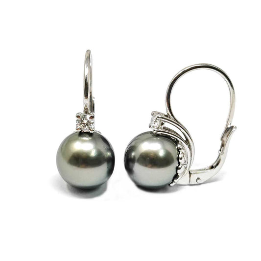 Orecchini con Perle Tahiti mm 11/11.5 con Diamanti CT 0.30