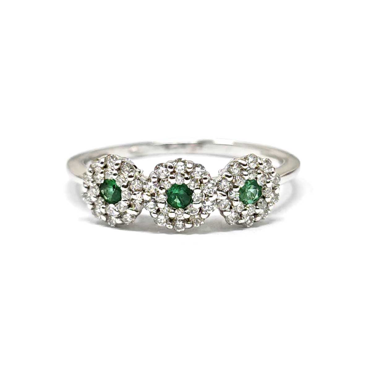 Anello Trilogy con Smeraldo CT 0.15 e Diamanti CT 0.33