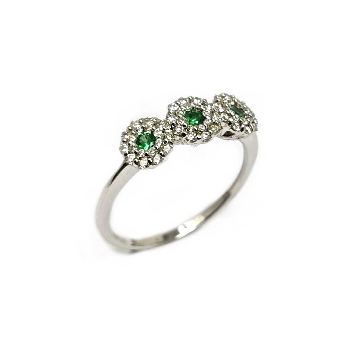 Anello Trilogy con Smeraldo CT 0.15 e Diamanti CT 0.33