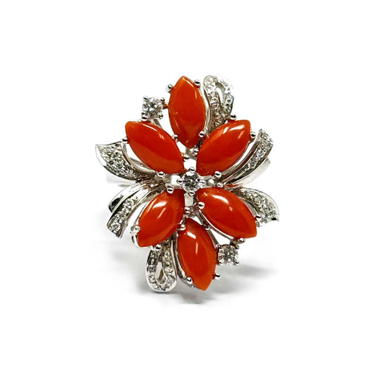 Anello con Coralli Mediterraneo e Diamanti CT 0.37