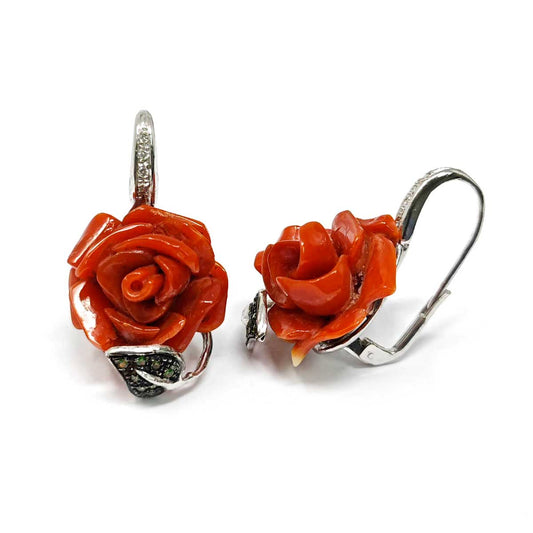Orecchini Rosa di Corallo Mediterraneo e Diamanti