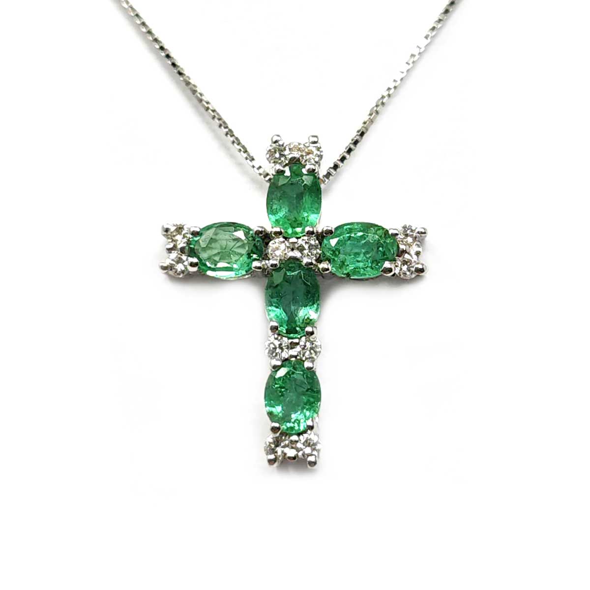 Pendente croce con Smeraldi CT 0.80 e Diamanti CT 0.12