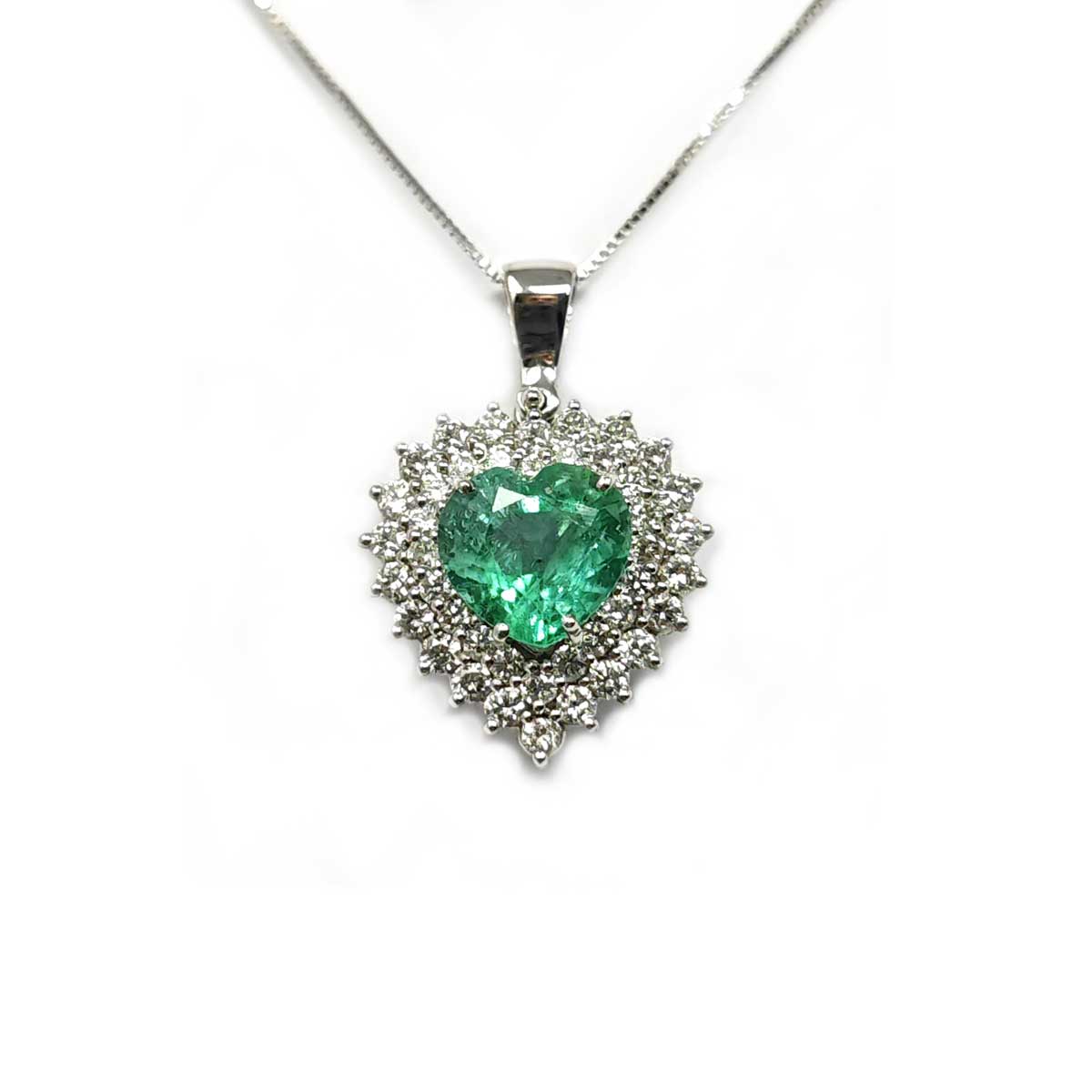 Pendente Cuore di Smeraldo CT 1.40 e Diamanti CT 0.60
