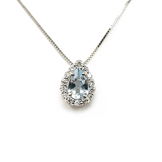 Pendente con Diamanti CT 0.12 e Acquamarina CT 0.30 Goccia