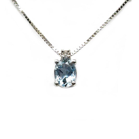 Pendente con Acquamarina CT 0.25 e Diamante CT 0.02