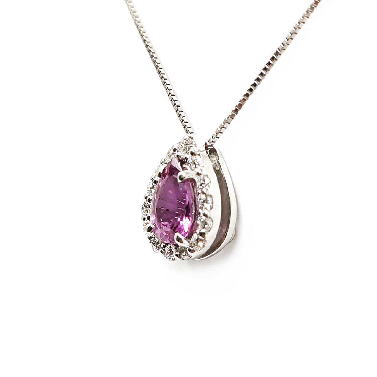 Pendente con Diamanti CT 0.12 e Zaffiro Rosa CT 0.48 Goccia