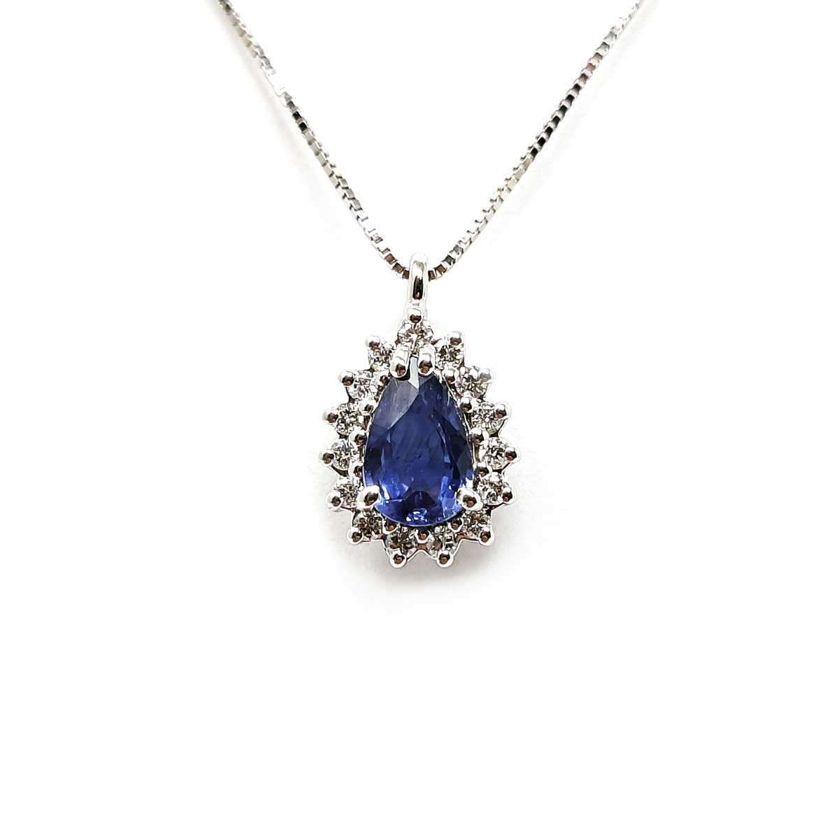 Pendente con Diamanti CT 0.10 e Zaffiro CT 0.48 Goccia