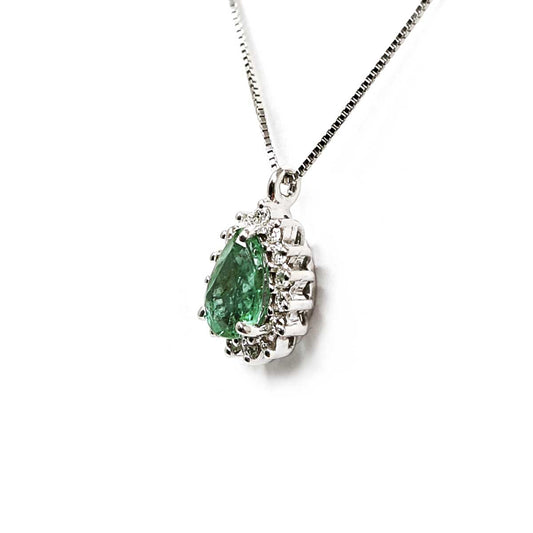 Pendente con Diamanti CT 0.10 e Smeraldo CT 0.45 Goccia