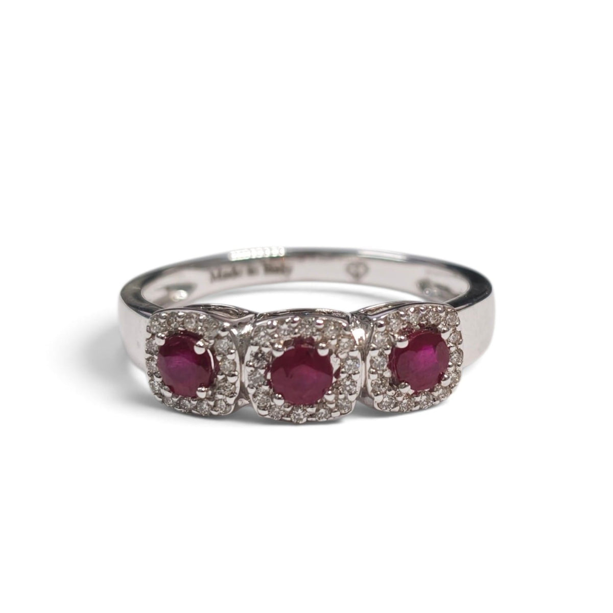 Anello Trilogy in Oro Bianco 18kt con Rubini CT 0.45 e Diamanti CT 0.16