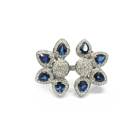 Anello con Diamanti e Zaffiri Goccia