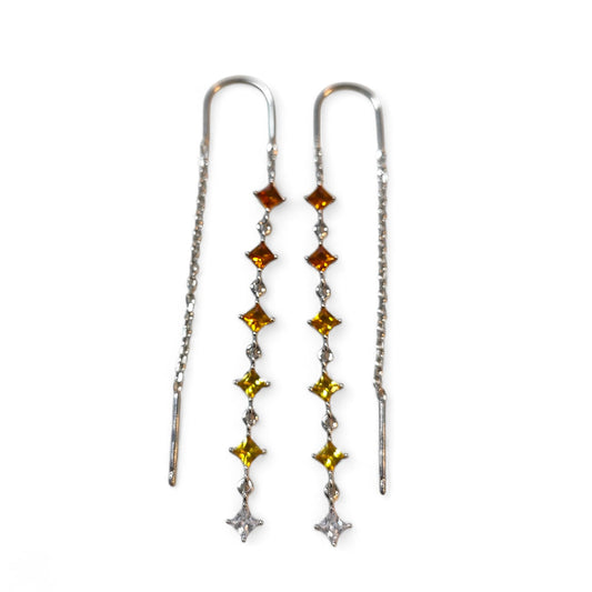 Orecchini a Filo con Pietre Gradienti Verde – Gradienti Ambra - Argento 925