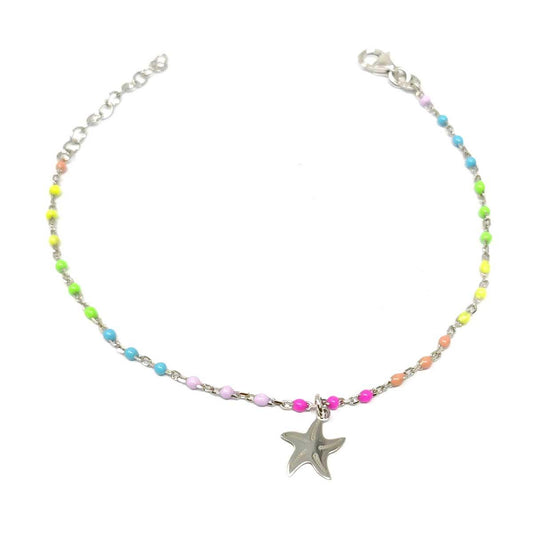 Cavigliera in argento con zirconi colorati e ciondoli vari