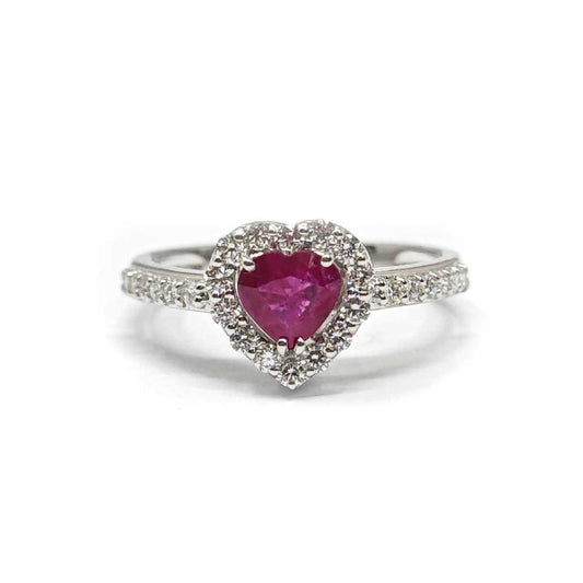 Anello con Diamanti CT 0.51 e Rubino Cuore CT 0.82