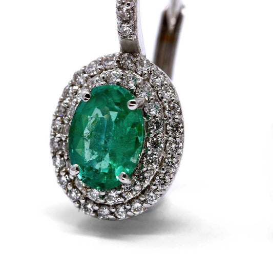 Orecchini con Smeraldi Ovali CT 1.53 e Diamanti CT 0.58 Chiusura a gancio