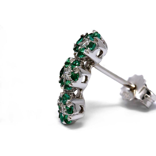 Orecchini Trilogy con Smeraldi CT 0.40 e Diamanti CT 0.14 Modello fiore
