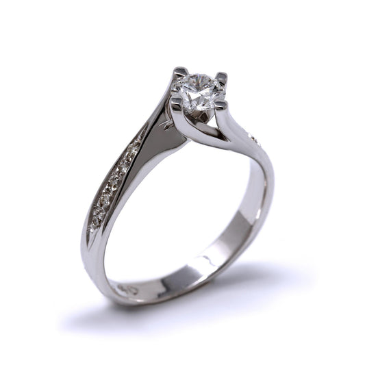 Anello Solitario Valentino con 1 Diamante CT 0.40 e 12 Laterali CT 0.10