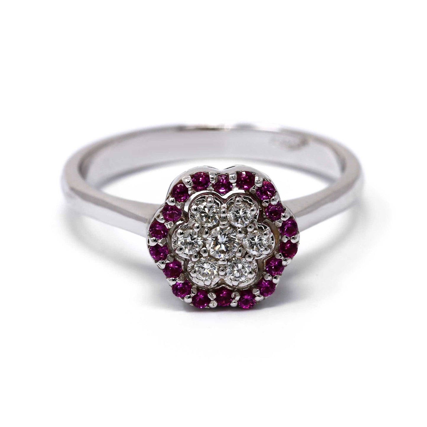 Anello Fiore con Rubini e Diamanti Bianchi