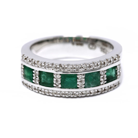 Anello Veretta con Smeraldi CT 0.96 e Diamanti CT 0.22