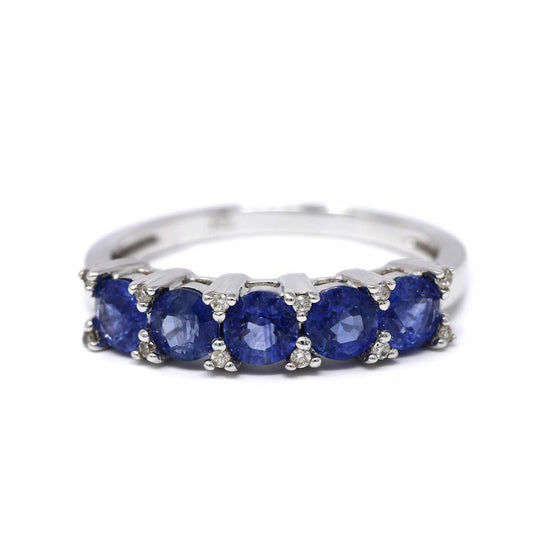 Anello Veretta con Diamanti CT 0.06 e Zaffiri CT 1.50