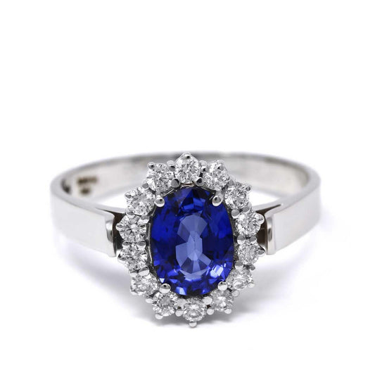 Anello con Zaffiro Ceylon CT 1.45 e Diamanti CT 0.42