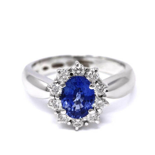 Anello con Zaffiro CT 1.58 Ceylon e Diamanti CT 0.50