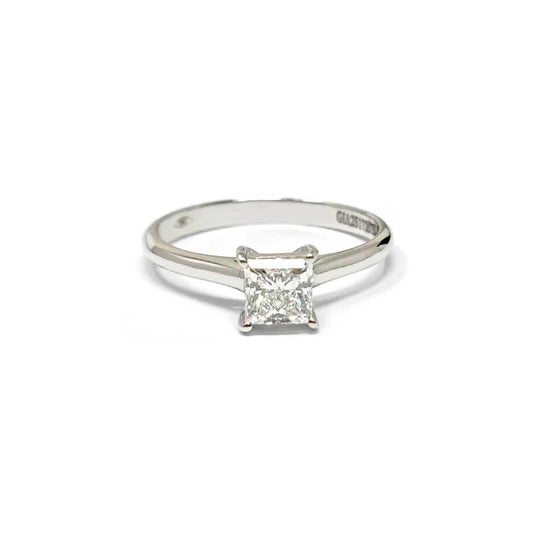 Anello Solitario in Oro 18kt con Diamante Taglio Princess CT 0.70 VS1 F GIA Certificato