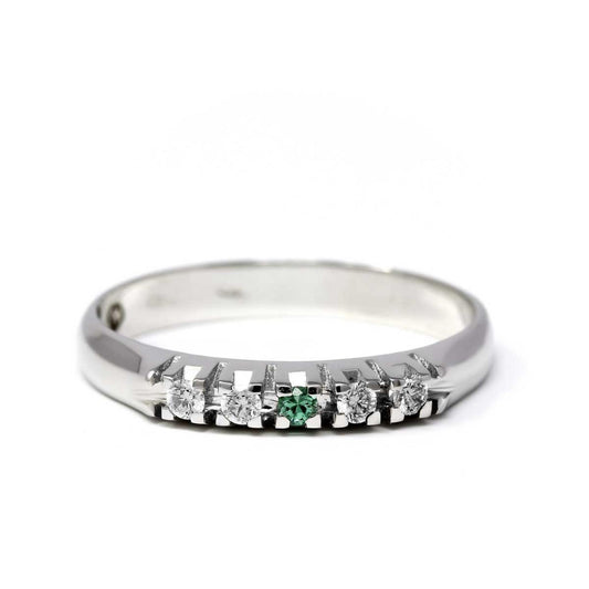 Anello Veretta 5 Pietre con Smeraldo CT 0.03 e Diamanti CT 0.12