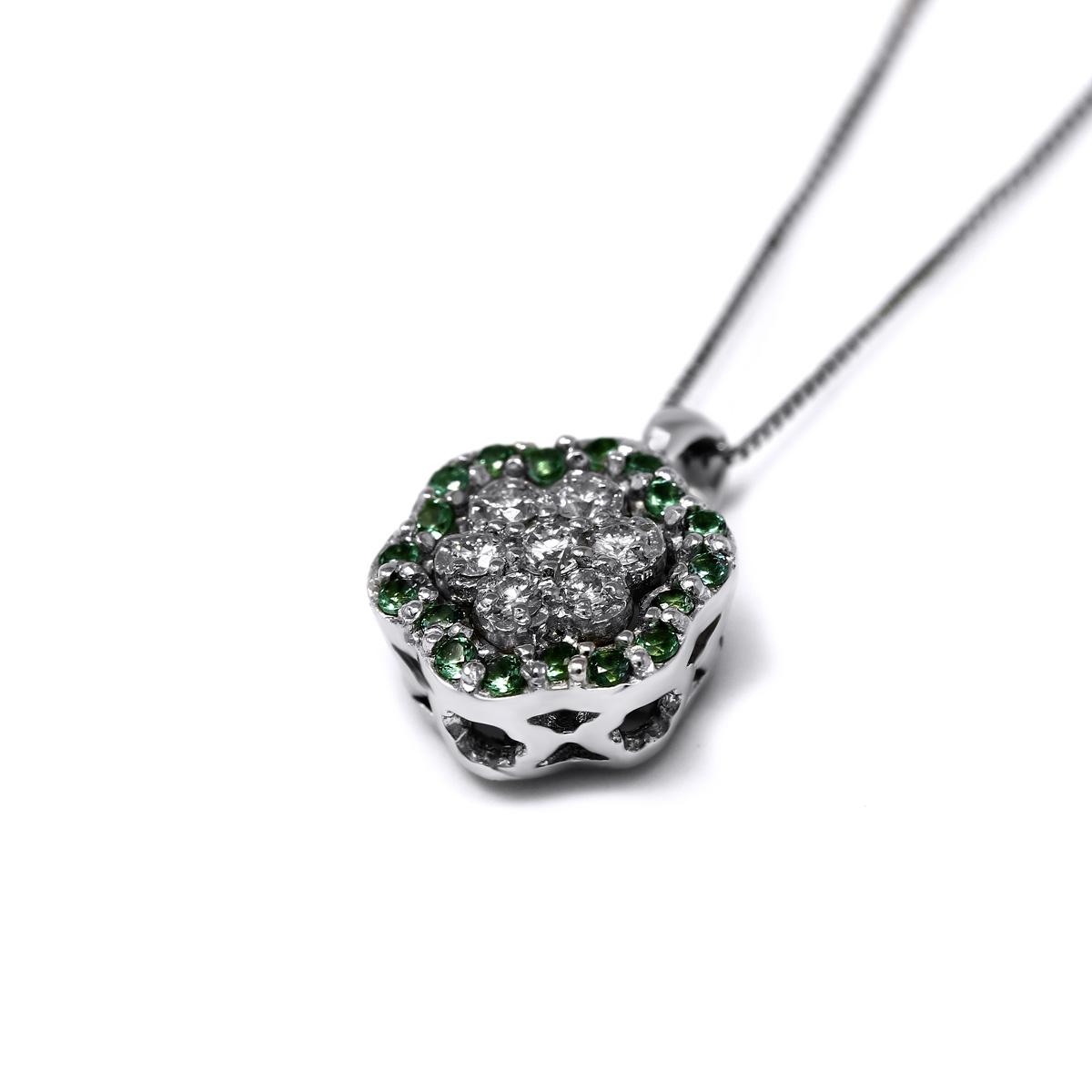 Pendente con Smeraldi CT 0.09 e Diamanti CT 0.10 Modello Fiore