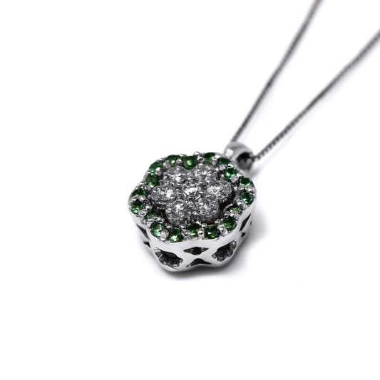Pendente con Smeraldi CT 0.09 e Diamanti CT 0.10  Modello Fiore