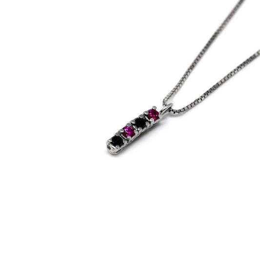 Pendente Stilizzato con 2 Diamanti Neri CT 0.06 e 2 Rubini CT 0.08