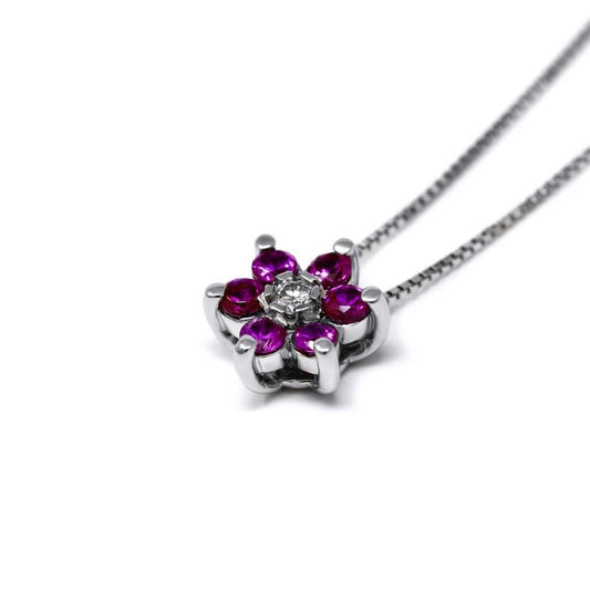 Pendente Linea Fiore con Diamanti CT 0.04 e Rubini CT 0.24