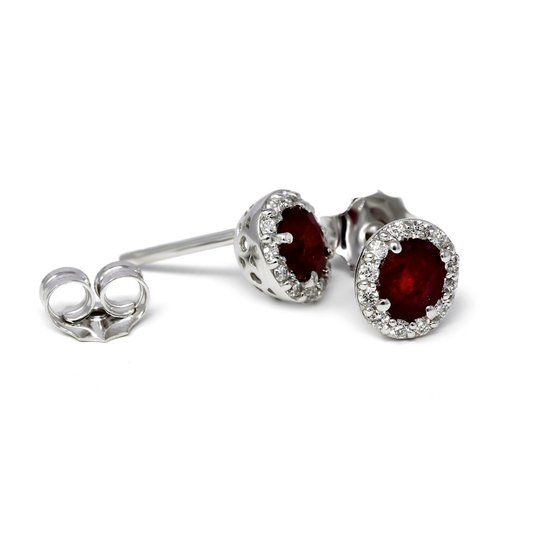 Orecchini in Oro Bianco 18kt con Diamanti CT 0.24 e Rubino CT 0.90