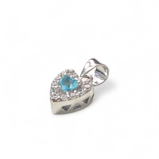 Ciondolo Cuore in Argento 925 con Topazio Azzurro e Zirconi