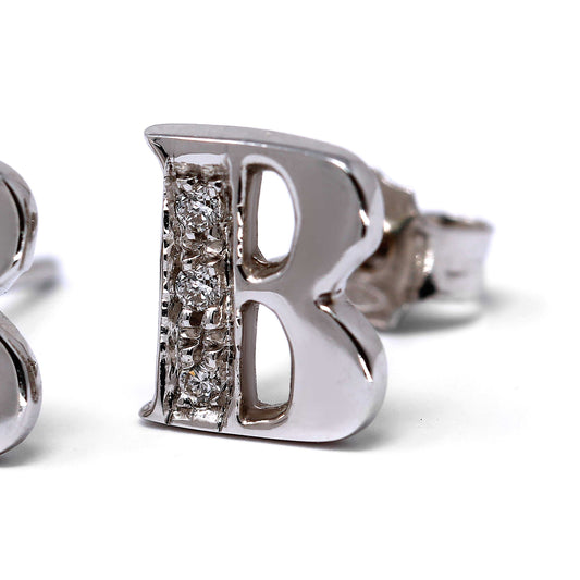 Orecchini a lettera B con Diamanti Bianchi CT 0.06