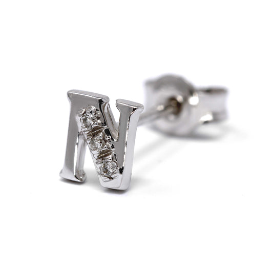 Orecchini a lettera N con Diamanti Bianchi CT 0.04