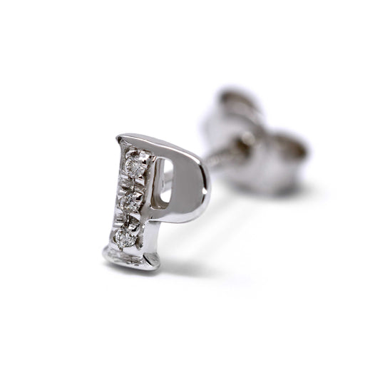 Orecchini a lettera P con Diamanti Bianchi CT 0.03